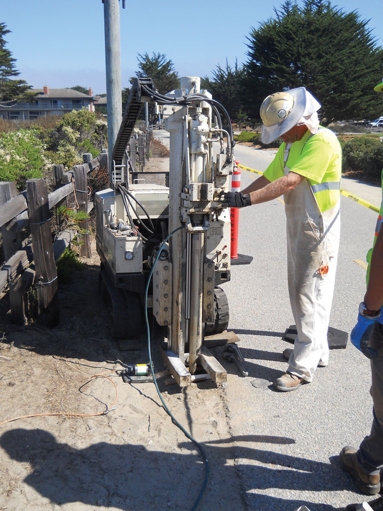 One MiHpt location (MIP-14) was within the active Monterey Bay Coastal Recreational Trail. Jeff Edmonds, with ECA, operates a Geoprobe® 54LT at this location in order to minimize the impact to the trail and its users.