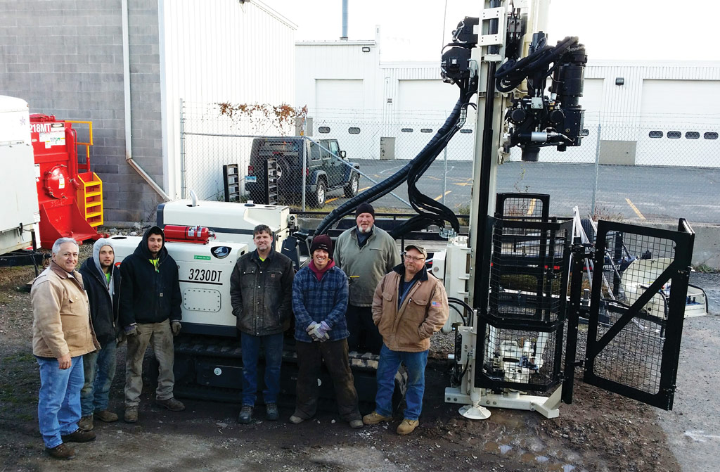 Delivery Day.  Victor Rotonda (left), Geoprobe® Mid-Atlantic Sales, led the 3230DT orientation and training day for the AEAC field team: (l to r) Troy Langer, Envr. Tech.; Joey Sbano, Envr. Tech.; Dirk Barry, General Manager; Chris McKinney, Master Driller; Pete Classen, Operations Manager; and Bob Beeman, Sr. Systems Tech.