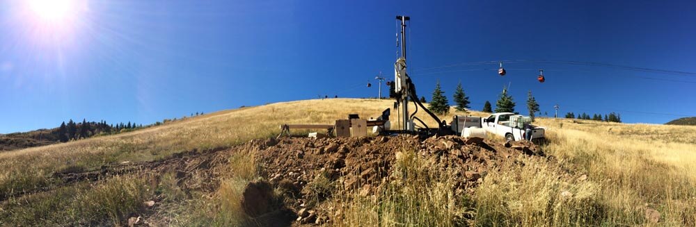 Rock coring in uneven terrain at a local Utah ski resort using the 3230DT and wireline tooling.