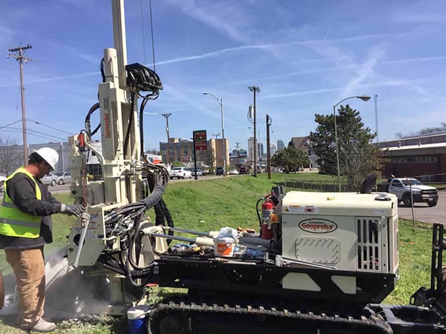 Cory Walker, with CORTEK Drilling in Spring Hill, TN, is installing monitoring wells using air rotary drilling methods.