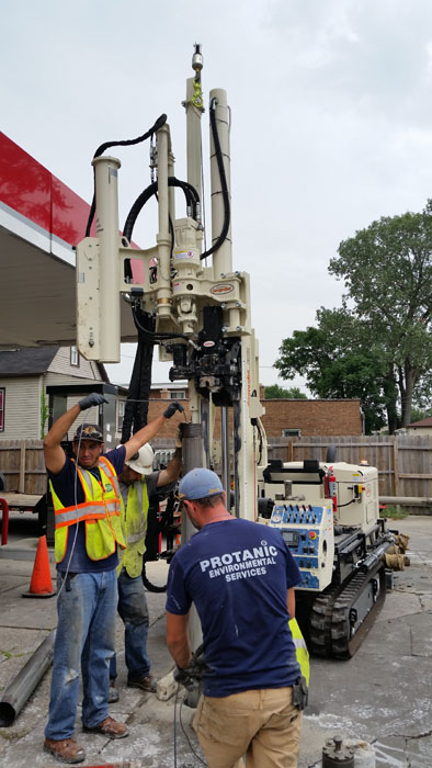 A cathodic anode is installed through the inside diameter of DT60 casing at a UST site. What was thought to be a single-day project with no return business for Horizon Construction and Exploration, has developed into a weekly cathodic anode installation job at various sites in the midwest.