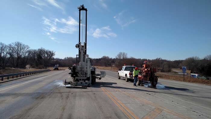 The Nebraska Department of Transportation performs a forensic investigation in the approach fill at the Platte River Bridge south of Fremont, NE.  Direct push sampling with the 3230DT allowed NDOT to immediately review samples to see if frozen soil or ice lenses were present and could have caused the pavement to heave and crack.