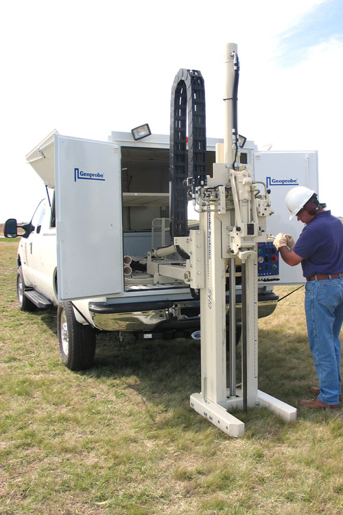 Optional enclosure allows stocking field supplies while lateral movement permits offsetting probe on the 5410 without moving the truck.