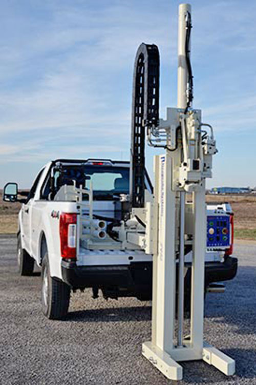 Stabilize probing operations with heavy-duty steel frame and dual extend tubes on 5410 truck mounted drill rig