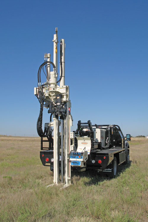 Efficiently mobilize and position for job with mast oscillation with 7800 truck mount drill rig.