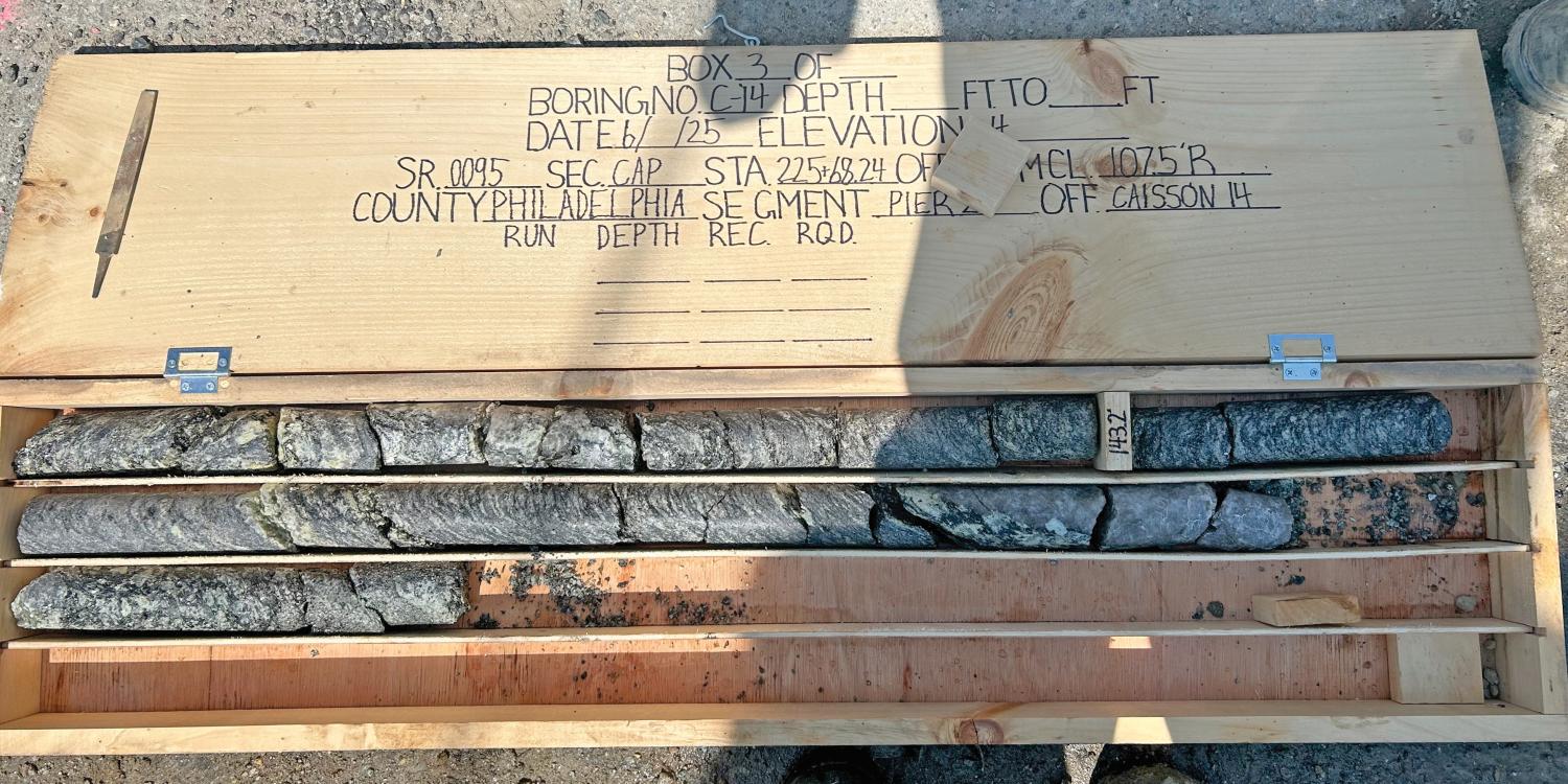 The 3126GT’s hands-free rotation and head feed speed up coring on the Penn Landing Cap Project. 