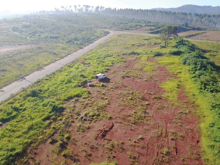 An aerial view of a geotechnical site investigation near Poços de Caldas, Brazil. 