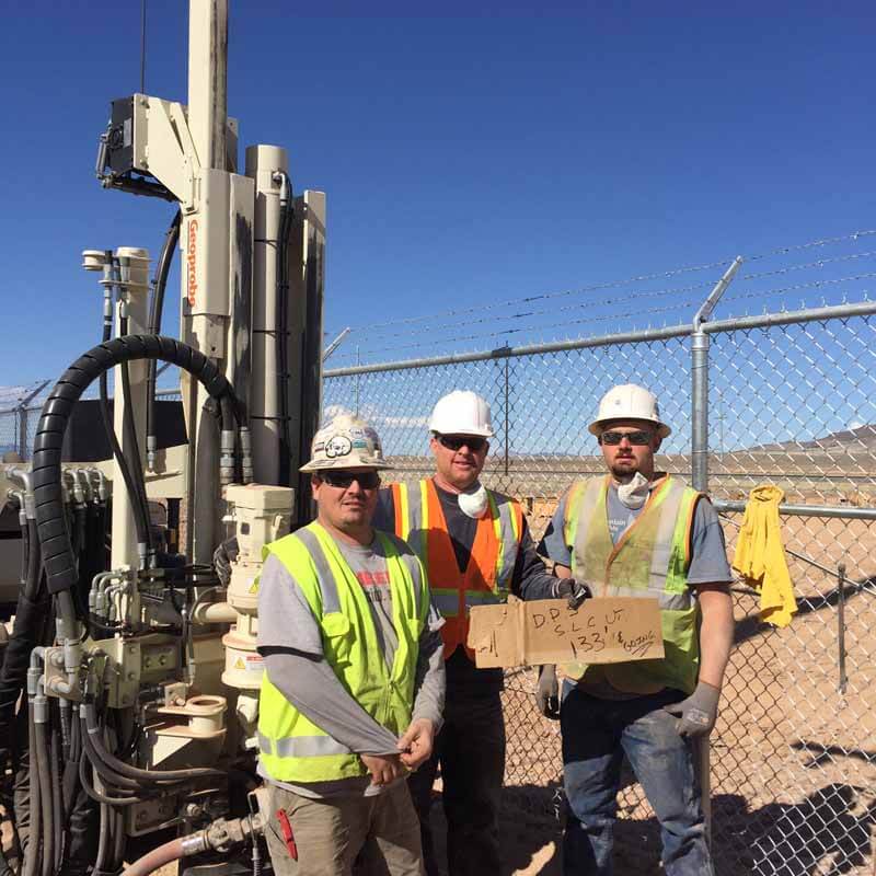 (l to r) Ryan Roodbol, Sean Bromley, and Jon Thompson drilled to 133 feet and 183 feet at all three locations to install the grounding rods. 