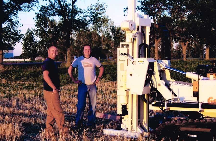A look back to 2005. Standing here with their original machine, Tony Armstrong (left) and Andrew Armstrong, Brothers and Owners of Direct Environmental Drilling, took delivery of and completed a training session on their first Geoprobe® machine, a 6620DT, in 2005. They currently own a fleet of 6620DT’s and 7822DT’s.