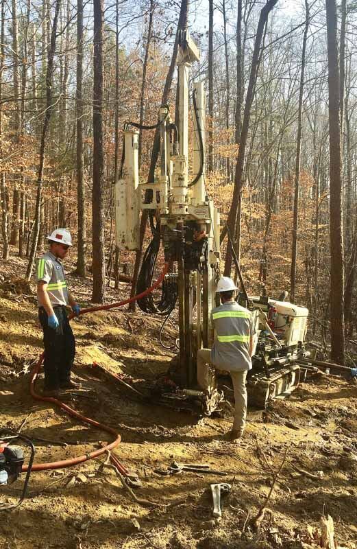 Tyler Felder and Randy Eddings use the 7822DT to rock core deep in the woods near Reidsville, NC.