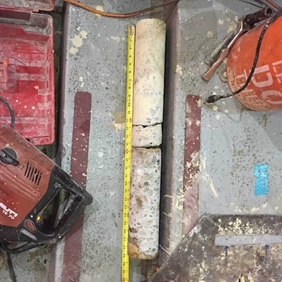 GeoTest Services collected approximately 30-in. long concrete cores with a 420M as part of the project for five limited access borings at the University of Houston inside the main auditorium of the Hofheinz Pavilion. The concrete coring was through hard rock aggregate concrete found in the older structures in Houston.