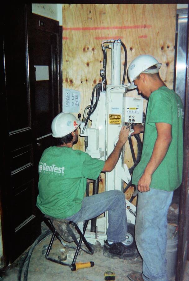 The GeoTest team operates their 420M inside an historical building in San Antonio after a fire severly damaged the structure. The 420M was used in the building’s basement to obtain geotechnical samples as part of the structural design requirements for a new elevator shaft.
