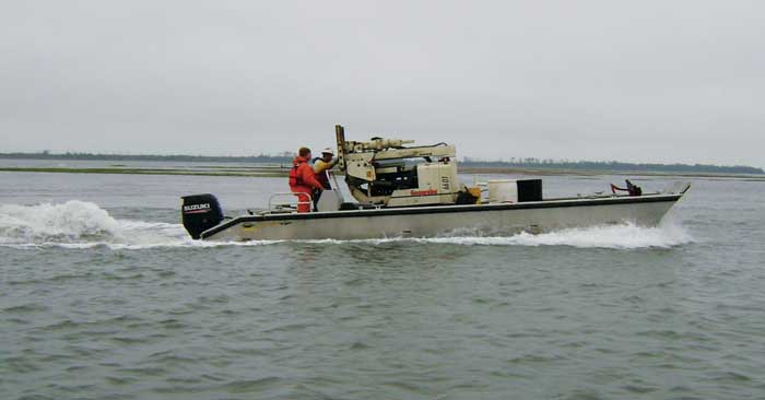 The Geoprobe® 66DT is easily transported by boat to a remote barrier island. 