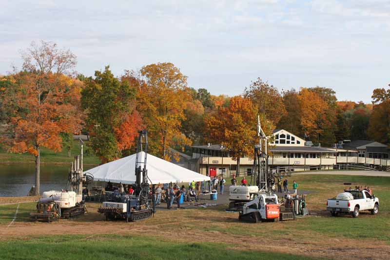 The Glacier Drilling event was held at the Powder Ridge Ski Resort near Middlefield, CT, in mid October. The group responsible for offering the course was the EPOC (Environmental Professionals Organization of Connecticut), and was approved by the CT Department of Energy and Environmental Protection (DEEP) for credits.                          Rigs on display (l to r): Geoprobe® 8040DT, an auger rig, and a Geoprobe® 8140LS Rotary Sonic, all owned by Glacier Drilling.