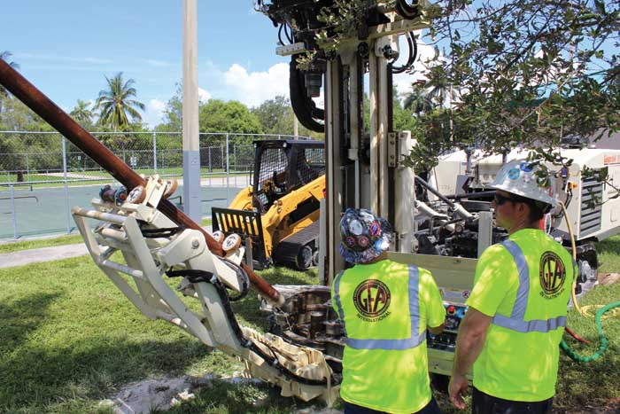 Lead Driller Brian McCord and Driller John Holdsworth use the 8150LS to install four deep salinity observation monitoring wells to a depth of 220 ft. in various locations throughout the City of Hollywood, FL.  GFA International was retained by the City of Hollywood after using the 8150LS to complete a similar project in less than one week. 