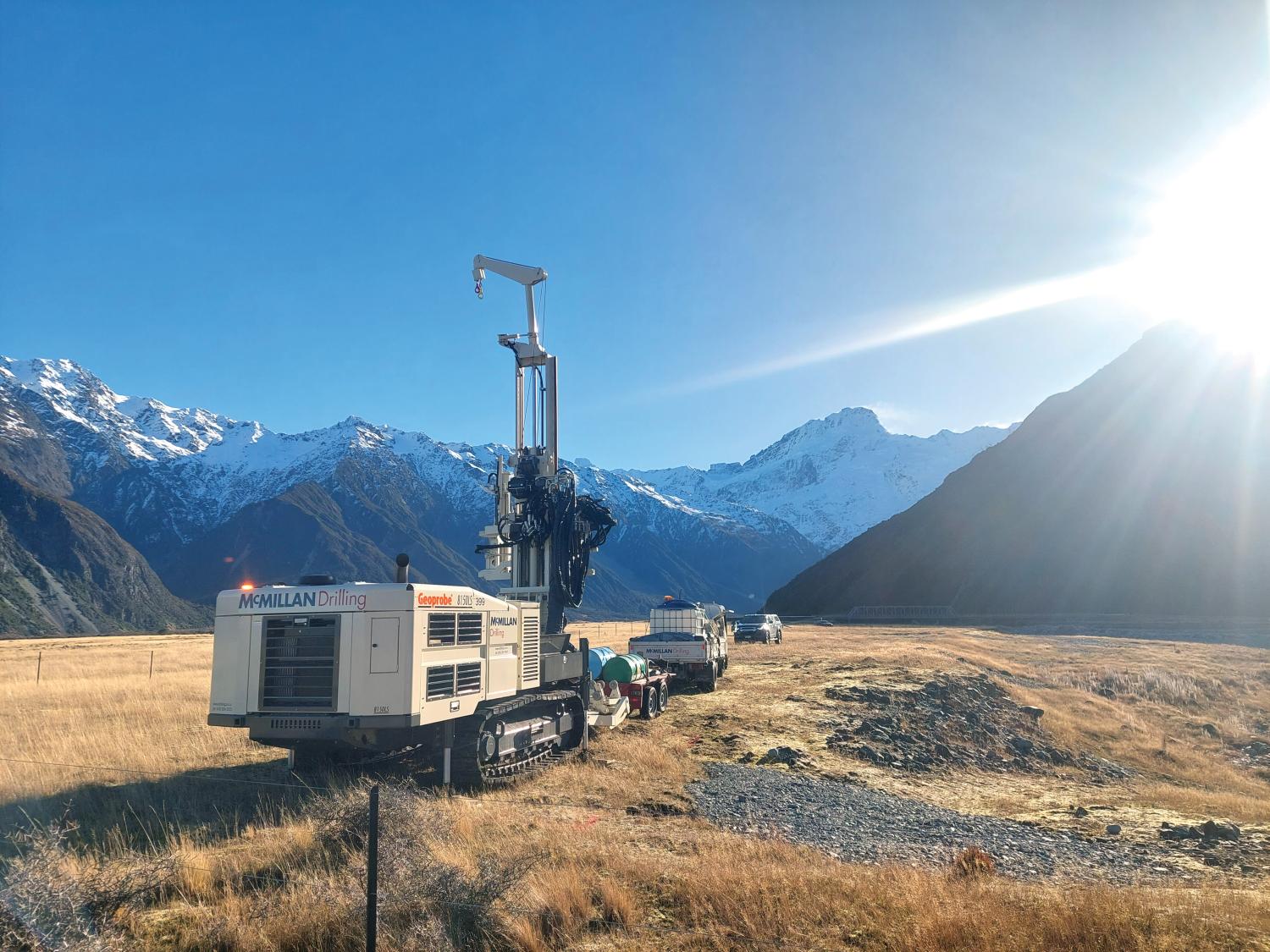Capabilities of 8150LS sonic drilling machine are suited to a wider range of New Zealand sites like Mt. Cook.