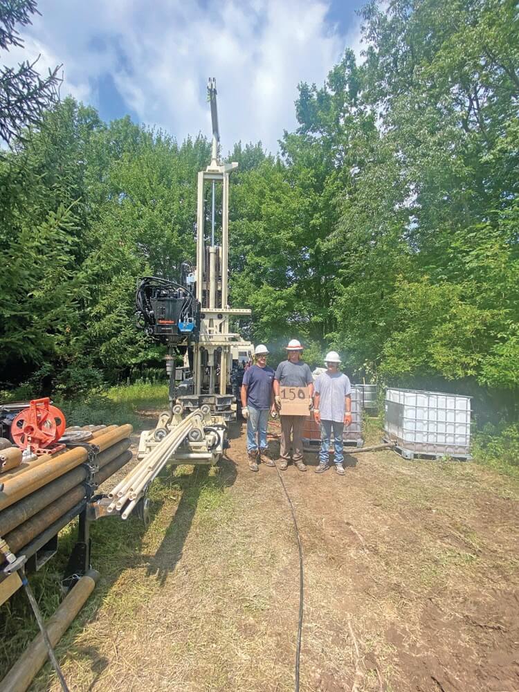 Adding sonic drilling services saves time, reduces physical strain, and produces less waste on environmental investigation looking for PFAS in Ionia, Michigan. L to R: Jack Price, Brian Lower, Eli Brintlinger.