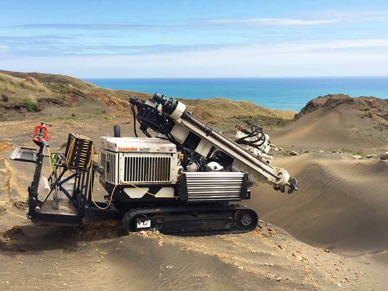 Foundation investigation on iron sand sand dunes for wind turbine construction for power generation on the west coast of Auckland.