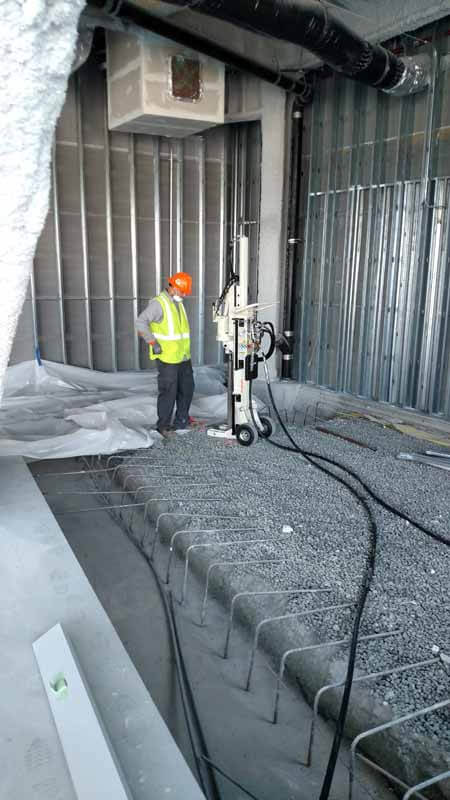 Drew Gagnier, with Trinity Drilling, uses a 420M to complete a soil investigation inside Sunnyvale, CA, Google complex.