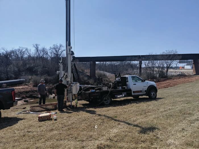 W2 uses the Geoprobe® 3100GT to complete an alignment for a running/jogging trail with bridges and retaining walls in central Oklahoma City.