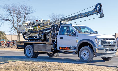 Drilling truck not requiring a class A/B CDL takes sweat out of scheduling jobs while providing fuel efficient mobilization and creature comforts.