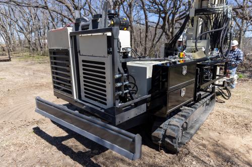 Toolboxes help with site housekeeping while rear blade on 3135GT geotechnical drill easily transports tooling drop rack