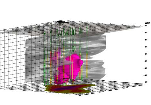 Data from the MIP, OIP, and HPT logs can be readily imported into 3D-modeling programs to reveal greater visual perspective of a CSM. Many of these plume models provide built-in estimations of contaminated soil volumes based upon user defined levels.  3D models courtesy of Jacob & Hefner Associates.