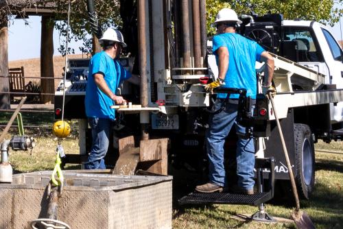 Wide driller's platform on either side of DM250 table assembly creates comfort for drillers accessing up-to 12-inch casing from the controls.