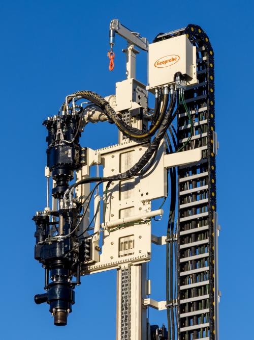 Head side shift allows drillers to reposition over the hole without moving the mast or machine.