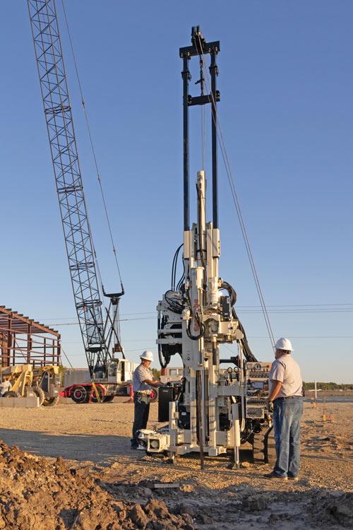 Hands-free automatic drop hammer drives SPT samples between core runs on the 3126GT geotechnical drill.