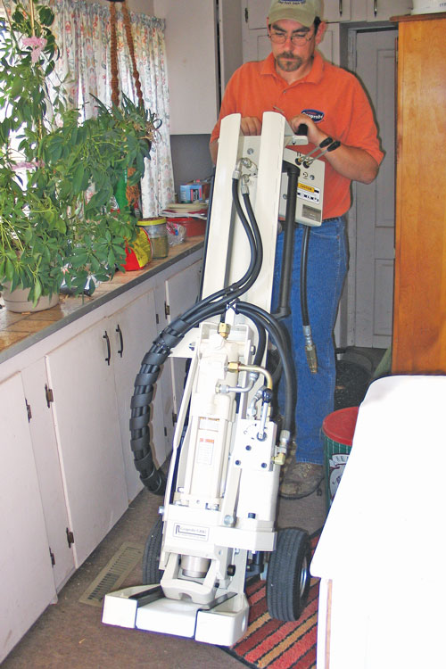 Easily maneuver through narrow doorways with 42-inch stroke for 36-inch tooling on 420M portable drill rig.