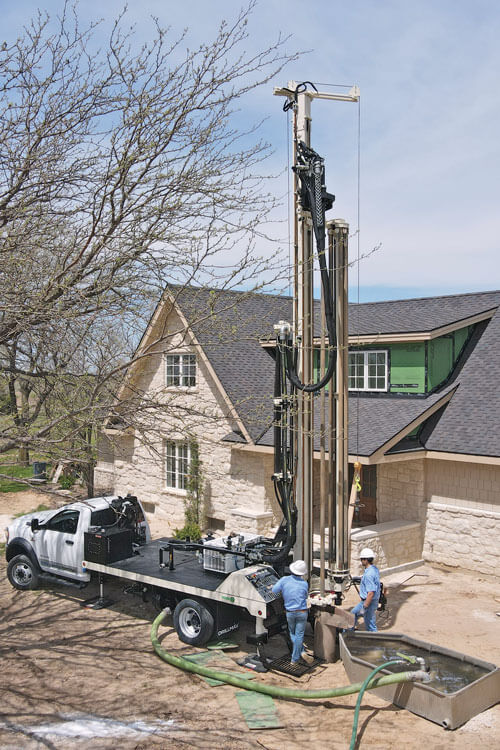 The optional carousel carrying eight, 3-inch, 20-foot rods makes drilling wells fast and easy. 