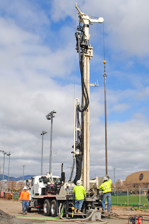 DM450 deep water well drilling rig works at geothermal drilling pace to complete multiple borings per day.