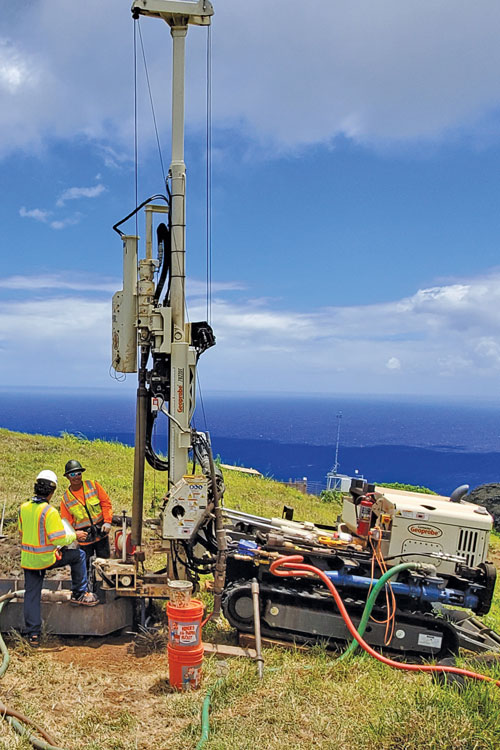 Drill mast oscillation during falling head permeability test on north shore of Oahu