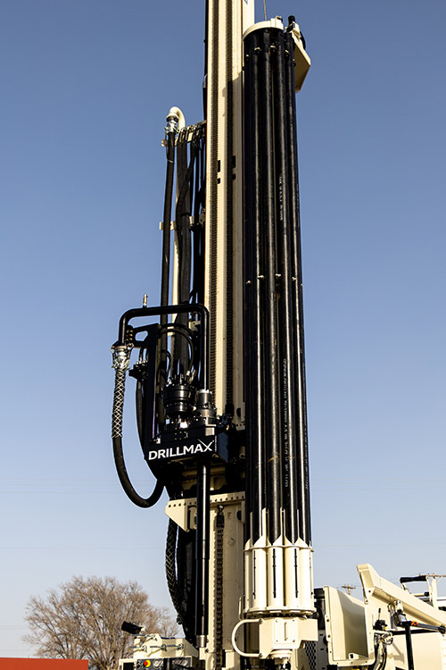 Whether optioned out for air drilling or as mud drill, rod carousel backfeeds while running drill pipe freeing helper to complete other site chores.